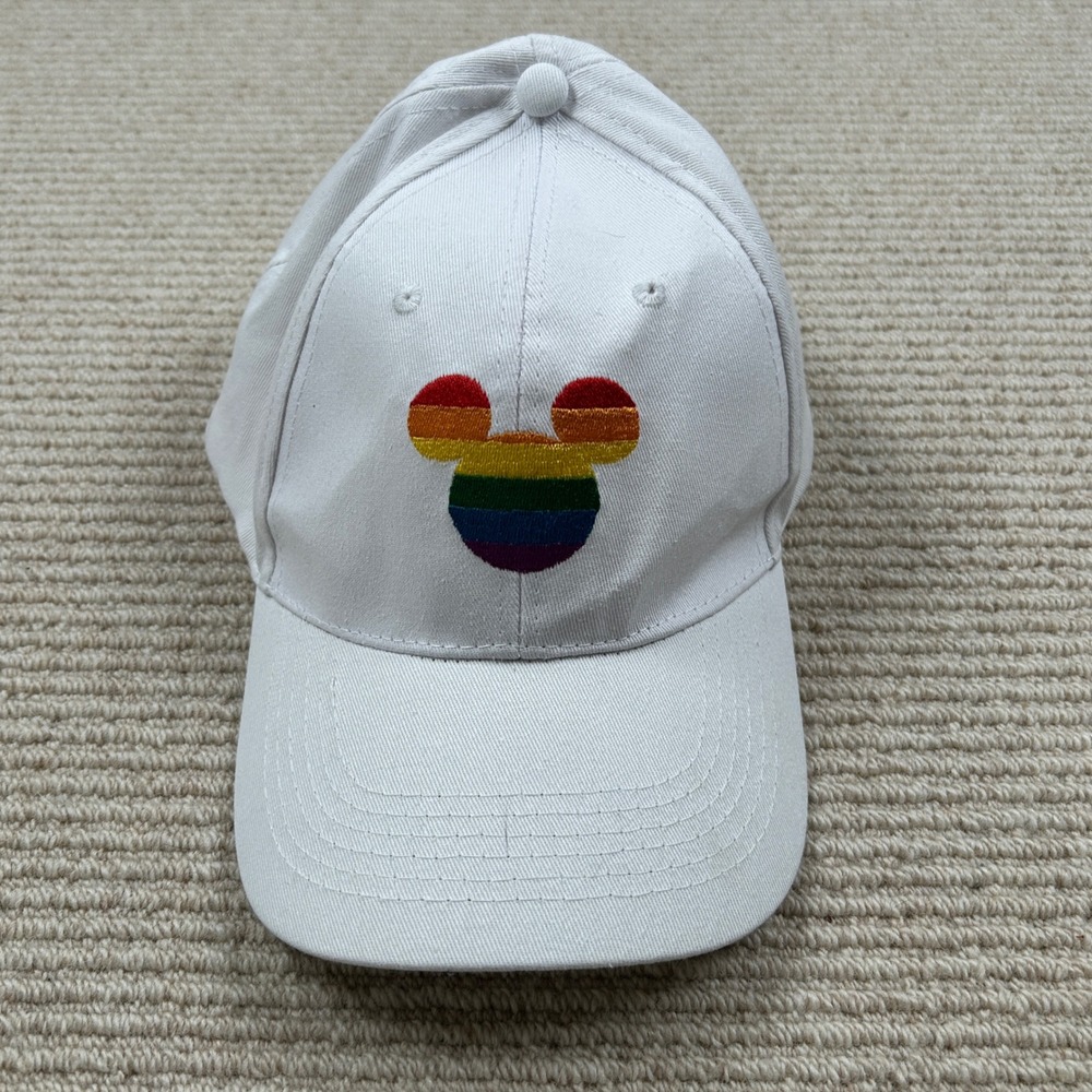 Disney Baseball Cap Snapback White Rainbow Pride Mickey Mouse Hat Unisex OSFM